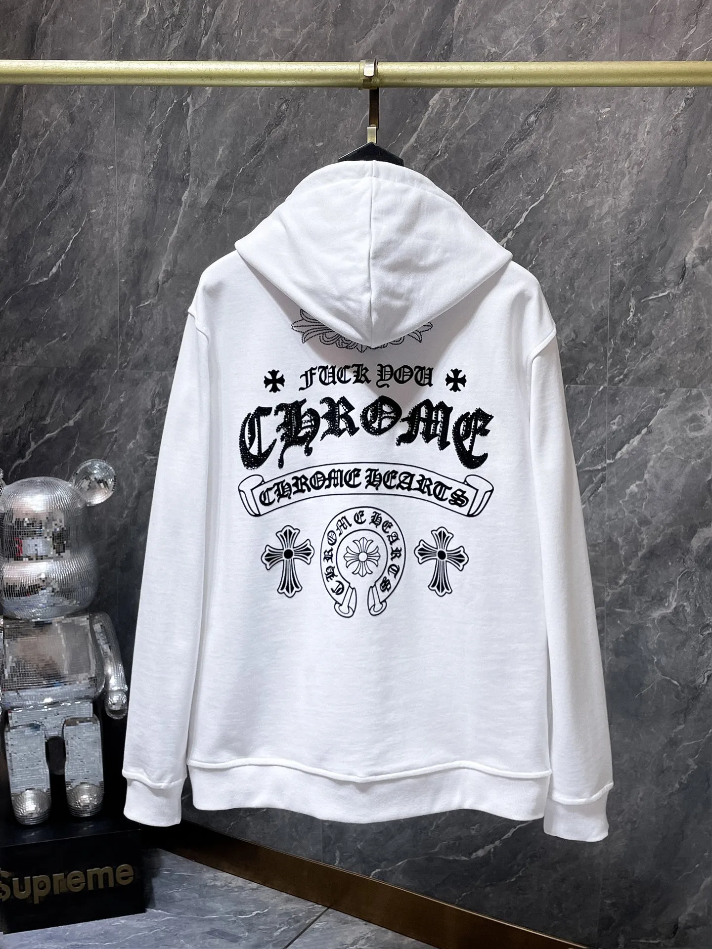 P270 Chrome Hearts Autumn and Winter 2025 counter synchronization❤️ Heavy-duty horseshoe Sanskrit letter hooded sweatshirt, hot diamond ➕ silicone ➕ flocking, improved customized version 1:1 high-gram weight high-quality fabric Recommended color: white black code number: S, M, L, XL